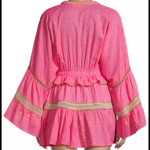 Ramy Brook Pink Gold Ruffled Bell Sleeve Swim Coverup - Picture 2 of 4